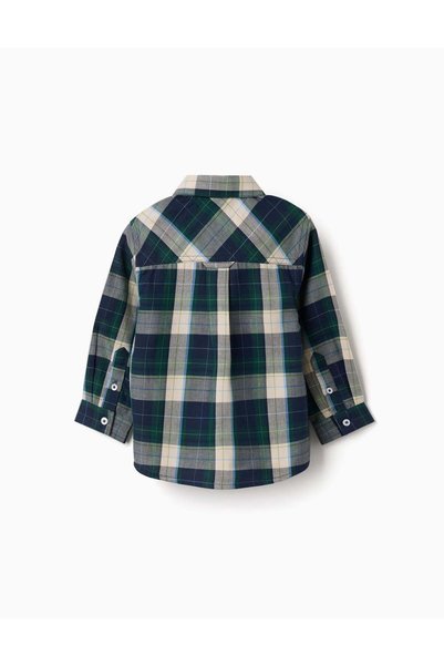 Ziddy Long Sleeve Checked Cotton Shirt B&S For Baby Boys, Blue/Green/Beige