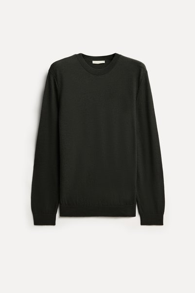 Mudo Men's Anthracite Knitted Crew Neck Wool Blend Sweater