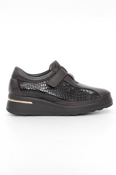 Tuna Genuine Leather Crocodile Patterned Brown Women's Casual Shoes - Z27011