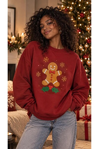 Vordevia Christmas Printed Cotton 3 Thread Threaded Crew Neck Oversize Sweats...