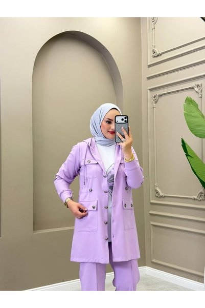 moda4b Women's 3-Piece Double Crepe Hijab Set N-05565 _ Purple