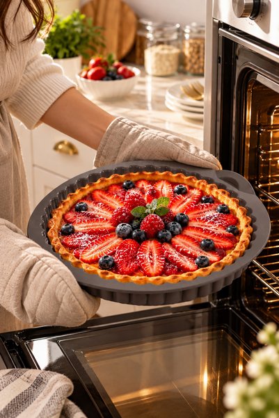 Porsima 30012-2 Silikon Turta Ve Tart Kalıbı XL 26 cm - Isıya Dayanıklı Yapışmaz Tırtıklı Kek Pişirme Kalıbı (Gri)