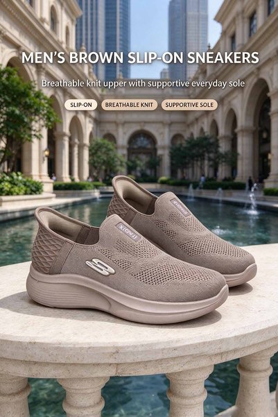 SoftSole KSA Men's Slip-On Knit Sneakers – Breathable Knit Upper with Soft Knit Feel & Heel Support – Chunky Stable Sole & Easy Slip-On Entry for Everyday Wear