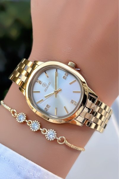 Homies Gold Color Oval Case Steel Strap Women's Wristwatch -Waterproof- with Bracelet Gift
