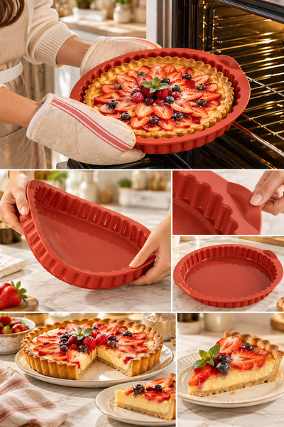 Porsima 30012 Silikon Turta Ve Tart Kalıbı XL 26 cm - Isıya Dayanıklı Yapışmaz Tırtıklı Kek Pişirme Kalıbı Kiremit