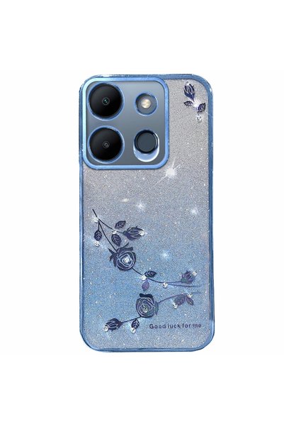 XGSM Husă pentru Infinix Smart 7 4G, Floare cu sclipici, Albastru