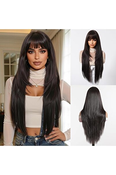 GENERAL OMELPIS Long Dark Brown Straight Wigs with Bangs for Women Natural He...