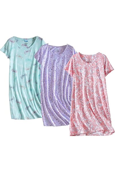 GENERAL PNAEONG 3 Pack Women's Cotton Nightgown Sleepwear Short Sleeves Shirt...