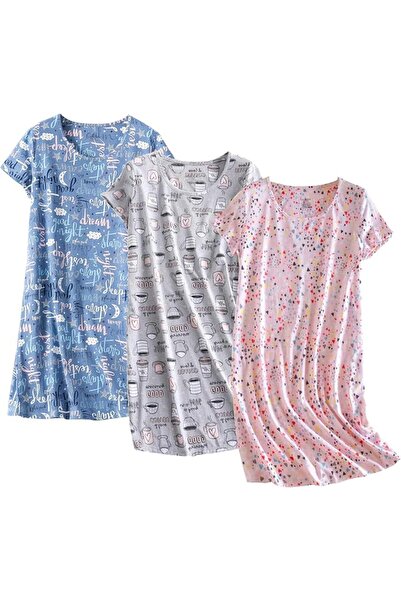 GENERAL PNAEONG 3 Pack Women's Cotton Nightgown Sleepwear Short Sleeves Shirt...