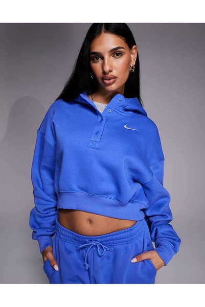 Nike Sportswear Phoenix Fleece Oversize Cropped Henley Hoodie Geniş Kalıp Kap...