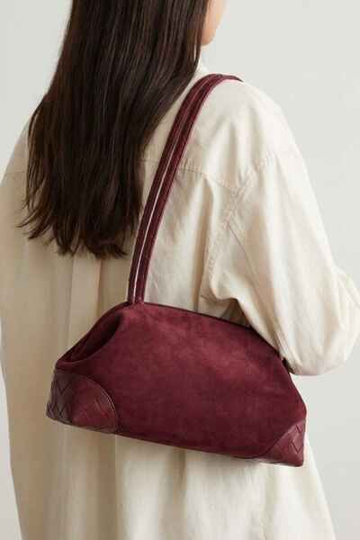 Berlesi Burgundy Knitted Detailed Suede Bag