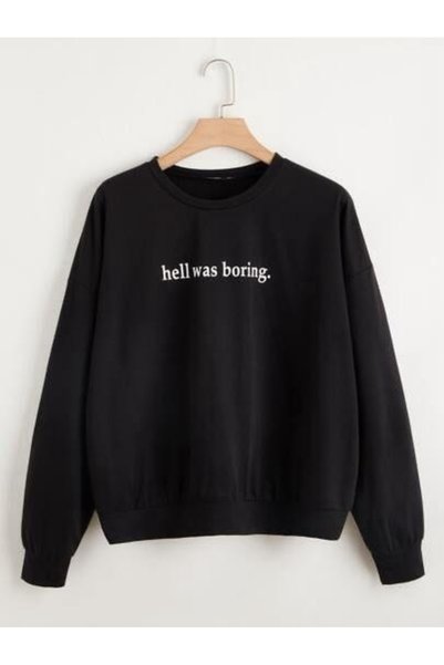 Vordevia Hell Was Boring Printed Cotton 3 Thread Threaded Crew Neck Oversize ...