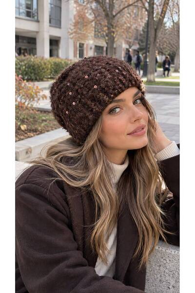 FELLMENS Coffee-Colored Sequin-Embroidered Women's Beret