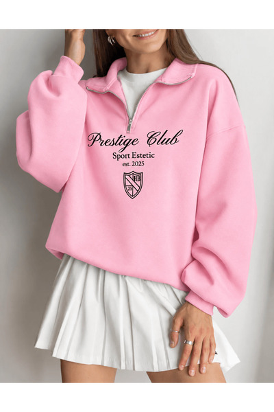 Vordevia Printed Half-Zip Oversize 3-Thread Sweatshirt