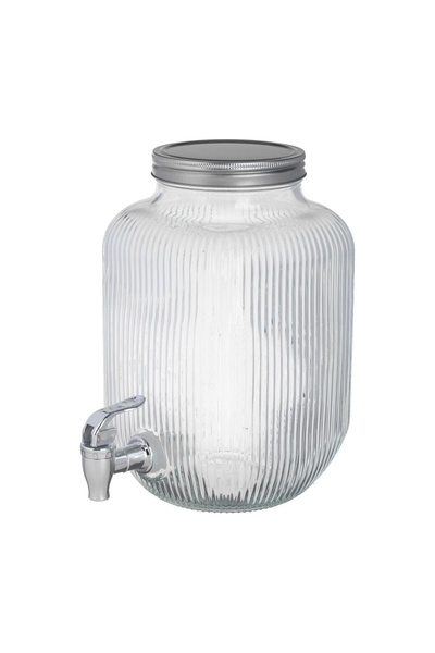 OEM Dozator băuturi din sticlă striată cu robinet, 4 L, 14x14x26 cm