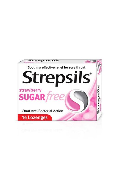 STREPSİLS Strawberry Sugar Free Soothing Effective Relief for Sore Throats 16...