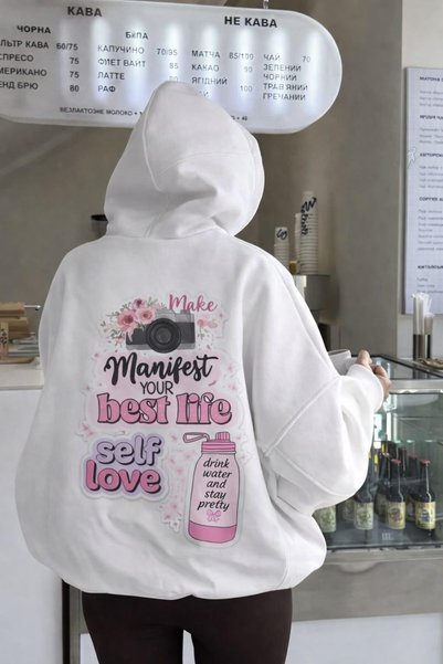 Vordevia Best Life Manifest Printed Cotton 3 Thread Threaded Oversize Sweatshirt