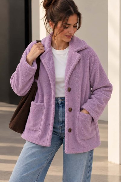 bb butik basic Γυναικείο βελούδινο μπουφάν με τσέπες και άνετη εφαρμογή ZG9016