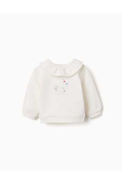 Ziddy Brushed Sweatshirt With House Print For Newborn Girls, White