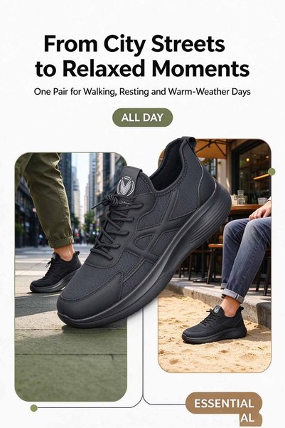 SoftSole KSA Men's Urban Sneakers – Breathable Mesh Upper with Supportive Overlays & Lace-Up Fit – Cushioned Midsole & Stable Support for City Walking & Warm Days