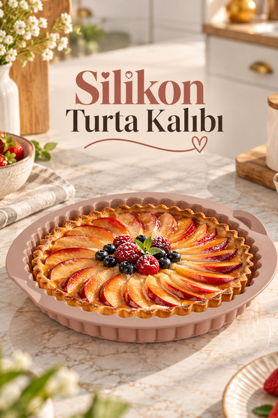 Porsima 30012-1 Silikon Turta Ve Tart Kalıbı XL 26 cm - Isıya Dayanıklı Yapışmaz Tırtıklı Kek Pişirme Kalıbı Krem/Vizon
