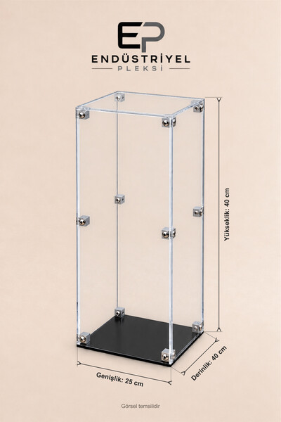 ep endustriyel pleksi 25x40x40 cm Dikey Şeffaf Pleksi Display Box Premium Vitrin Ürün Sergileme Kutusu Mavi Taban