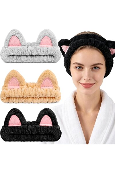 GENERAL YelaJoy 3 PCS Spa Headband,Cat Ear Face Wash Makeup Hair Band