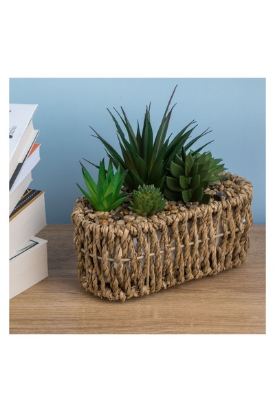 OEM Ghiveci din Paie Oval cu Plante Artificiale 19x8x17 cm