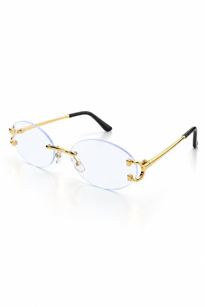 MACERATİ Celin Women's Ellipse Oval Gold Framed Ultra Light Blue Block Glasses with Blue Light Filter