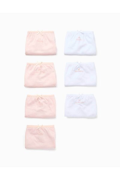 Ziddy Pack Of 7 Cotton Briefs With Weekdays Print For Girls, Pink/White