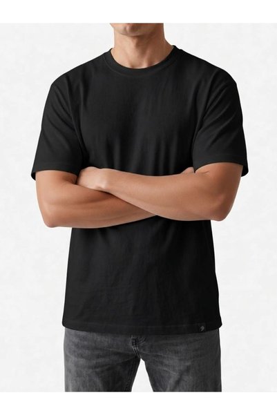 MAN&TO Men's Crew Neck T-Shirt Black – 95% Cotton 5% Lycra Combed Cotton, Comfortable Fit, Breathable