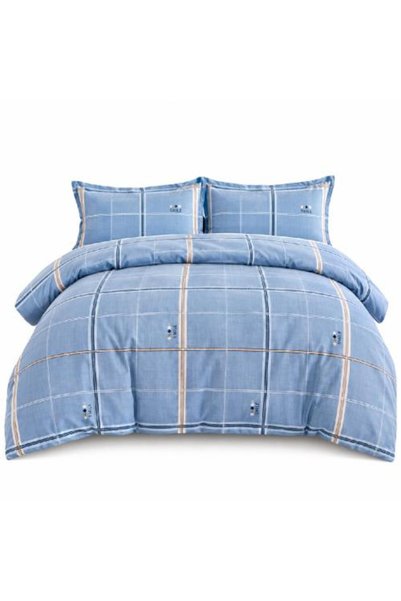 Warehouse Sky Blue Plaid Bedspread Set 4 Pieces – 30% Cotton and 70% Polyester