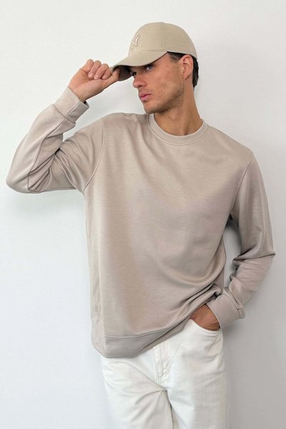 JB John Borners Men's Crew Neck Basic Modal Fabric Sweatshirt Beige - 5905