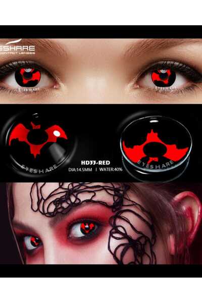Eyeshop HALLOWEEN COSPLAY GÖZ LENSİ HD33 RED KIRMIZI SİYAH BETMAN TONDA Kulan...