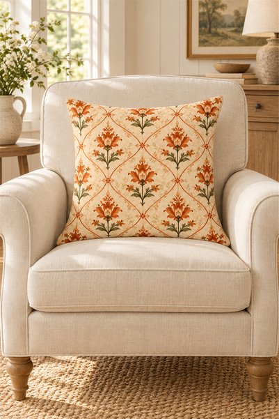 dekomingo Orange Flower and Bird Patterned Set of 4 Decorative Throw Pillow Covers (Double Sided)