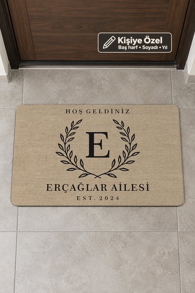 Kişiye Özel Baş Harf ve Aile Soyadı Yazılı Kapı Önü Paspası Defne 45 × 70 cm