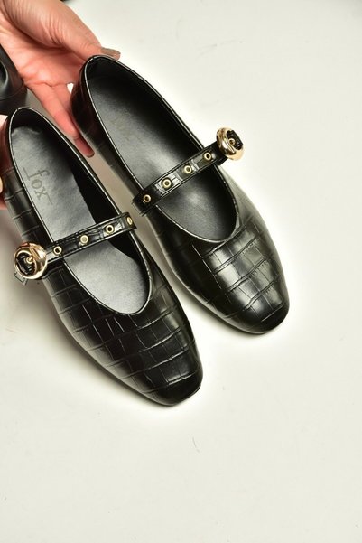 Fox Shoes Z920350011 حذاء باليه نسائي أسود بطبعة جلد التمساح