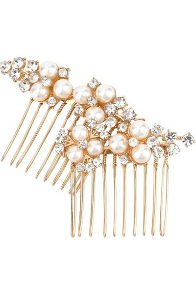 GENERAL Penitue 2pcs Pearl Wedding Hair Combs for Women, Zinc Alloy Rhineston...
