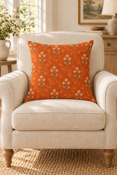 dekomingo Orange Flower and Bird Patterned Set of 4 Decorative Throw Pillow Covers (Double Sided)