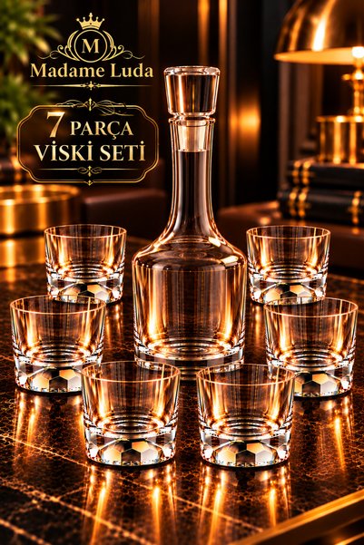 MADAME LUDA Üst Kalite Lüx Kristal Cam 7 Parça Karaf Şişe / Sürahi Viski Bard...
