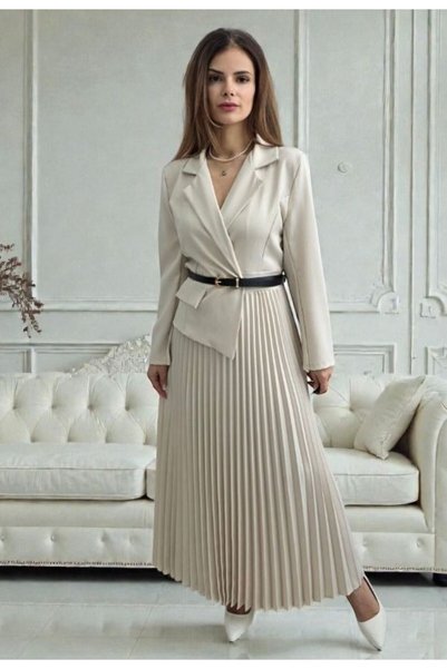 MAXORA SHOP Rochie plisată Lara, cu partea de sus tip sacou și centură