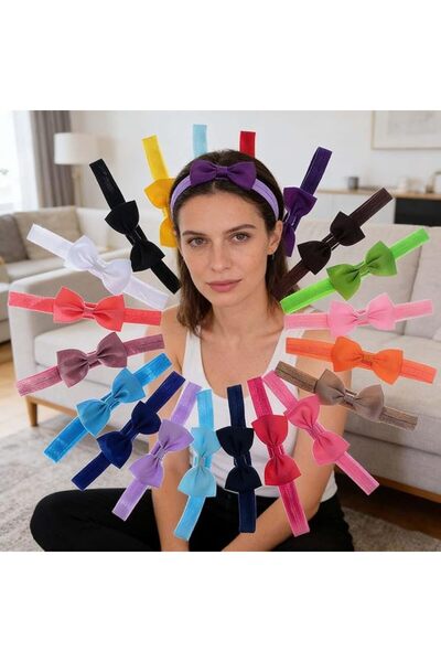 GENERAL 20 PCS Small Bow Knot Elastic Hair Bows Headbands, Hair Accessories