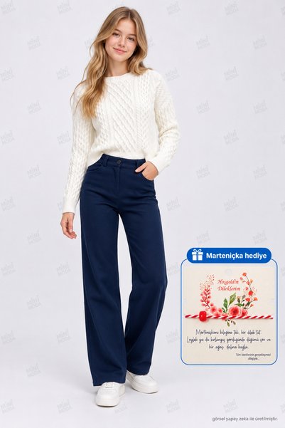Minimoda Kids بنطلون واسع الساق للبنات مع جيوب بأزرار