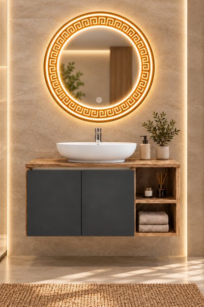 Yapı Muğla Baştankara 80 cm Antrasit Ceviz Banyo Dolabı Takımı – 60 cm Turkua...