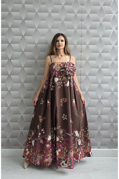 MAXORA SHOP Rochie lungă din bumbac Raisa, fără bretele, cu imprimeu floral