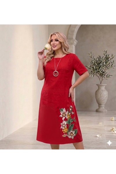 MAXORA SHOP Rochie din bumbac Angela, pe croi larg, cu broderie florală