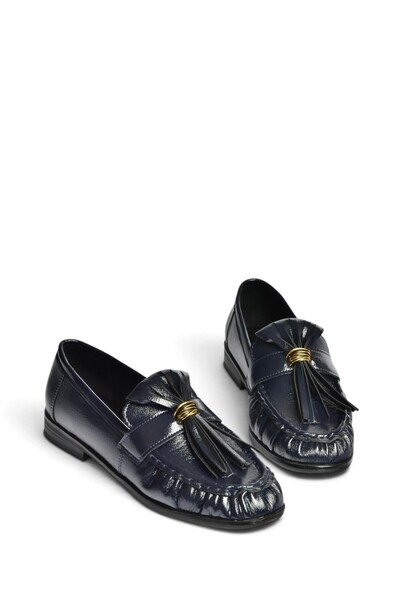 Fox Shoes Z820617208 Navy Blue Tassel Detailed Patent Leather Loafer Shoes
