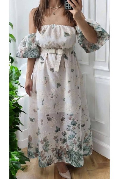 MAXORA SHOP Rochie lungă din bumbac Kriss, cu broderie și mâneci balon