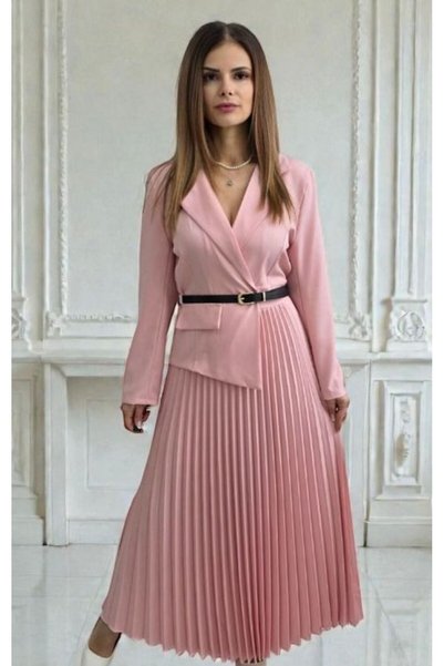 MAXORA SHOP Rochie plisată Lara, cu partea de sus tip sacou și centură