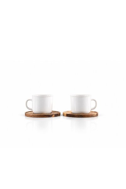 CAVO Caffo 12 Piece Porcelain Coffee Cup Set with Wooden Saucers - Wood White